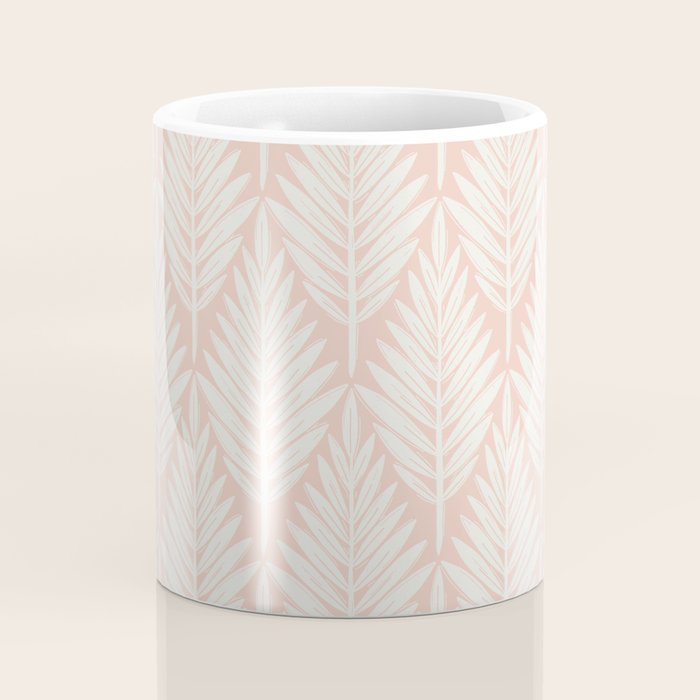 Linocut Palm Leaves . Peachy Pink Coffee Mug Gallery Image 4