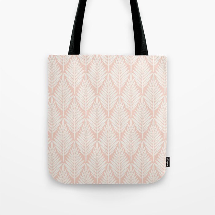 Linocut Palm Leaves . Peachy Pink Tote Bag Gallery Image 1
