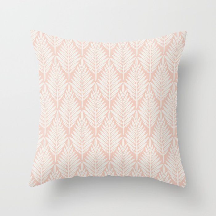 Linocut Palm Leaves . Peachy Pink Throw Pillow Gallery Image 1