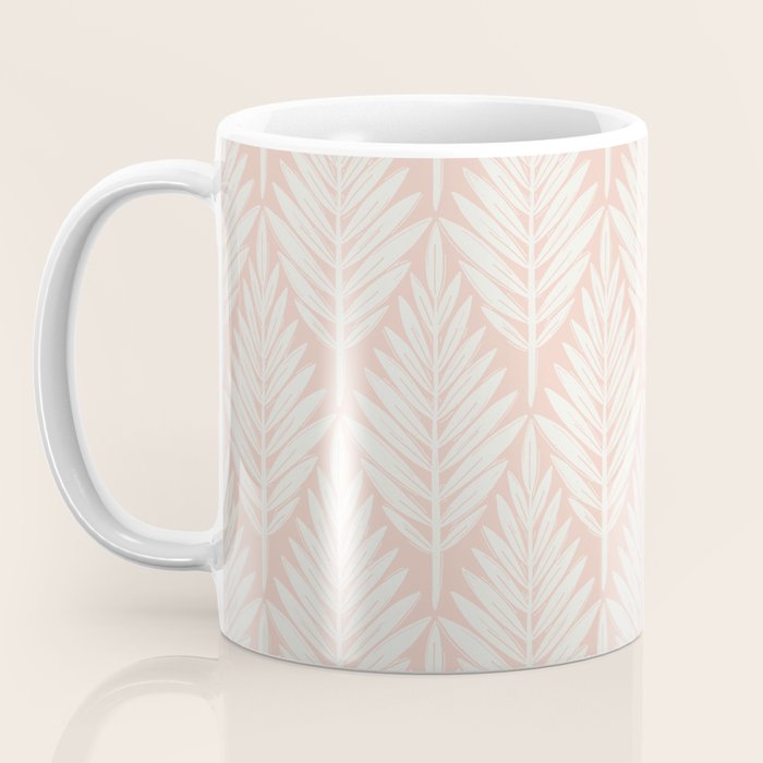 Linocut Palm Leaves . Peachy Pink Coffee Mug Gallery Image 3