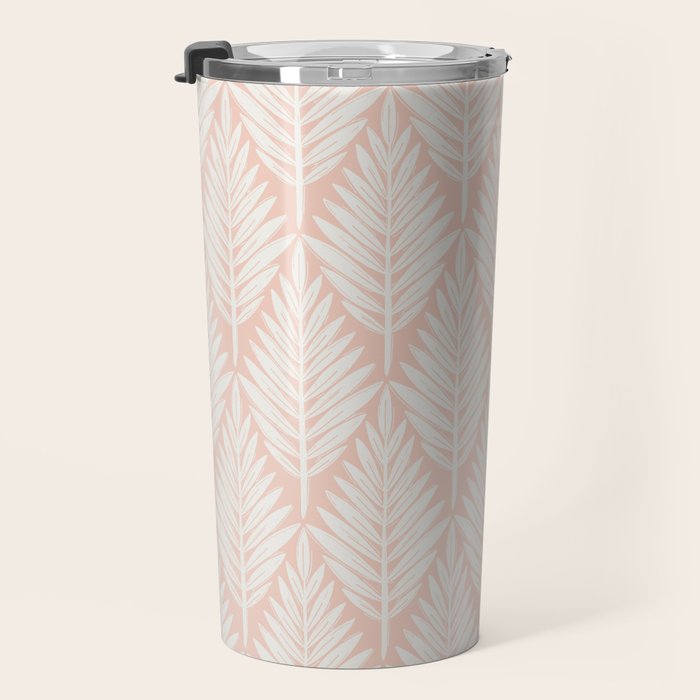 Linocut Palm Leaves . Peachy Pink Travel Mug Gallery Image 3