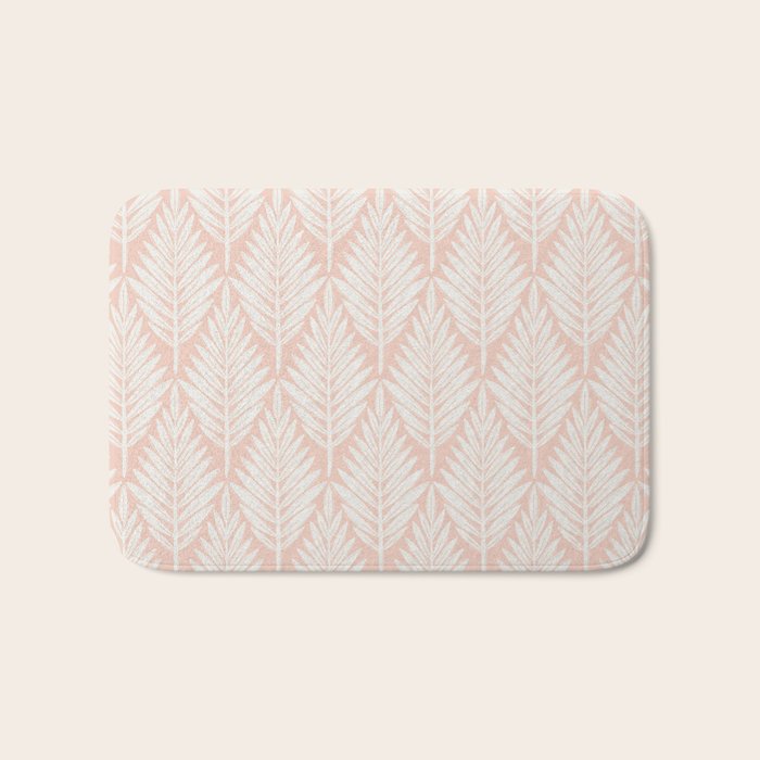 Linocut Palm Leaves . Peachy Pink Bath Mat Gallery Image 1