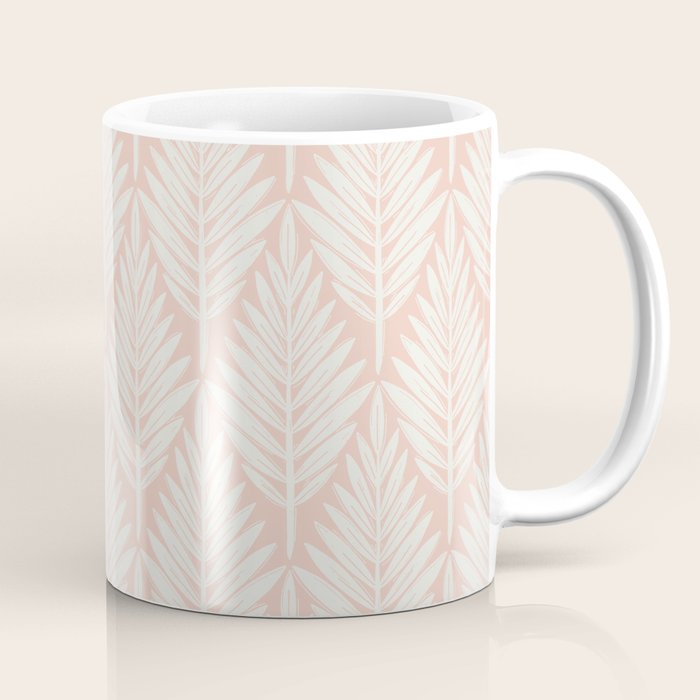 Linocut Palm Leaves . Peachy Pink Coffee Mug Gallery Image 1