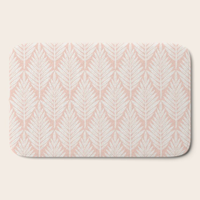 Linocut Palm Leaves . Peachy Pink Bath Mat Gallery Image 2