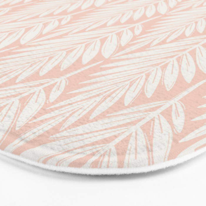 Linocut Palm Leaves . Peachy Pink Bath Mat Gallery Image 3