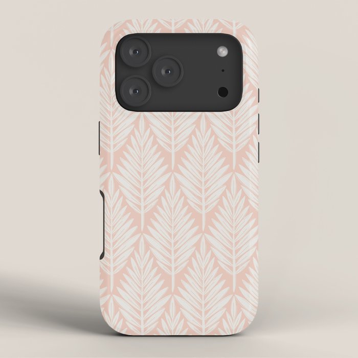 Linocut Palm Leaves . Peachy Pink iPhone Case Gallery Image 3