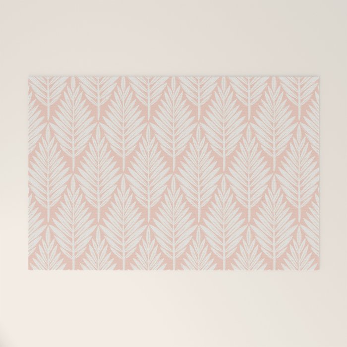 Linocut Palm Leaves . Peachy Pink Welcome Mat Gallery Image 1