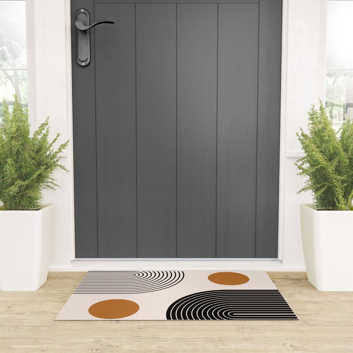Nesting Rainbow Lines Geometric Pattern Race Track Lines Orange Circles Mid Century Modern Cool Magical Mystical Abstract Art Bohemian Boho Style Trendy Welcome Mat Gallery Image 3
