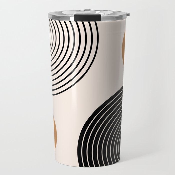 Nesting Rainbow Lines Geometric Pattern Race Track Lines Orange Circles Mid Century Modern Cool Magical Mystical Abstract Art Bohemian Boho Style Trendy Travel Mug Gallery Image 1