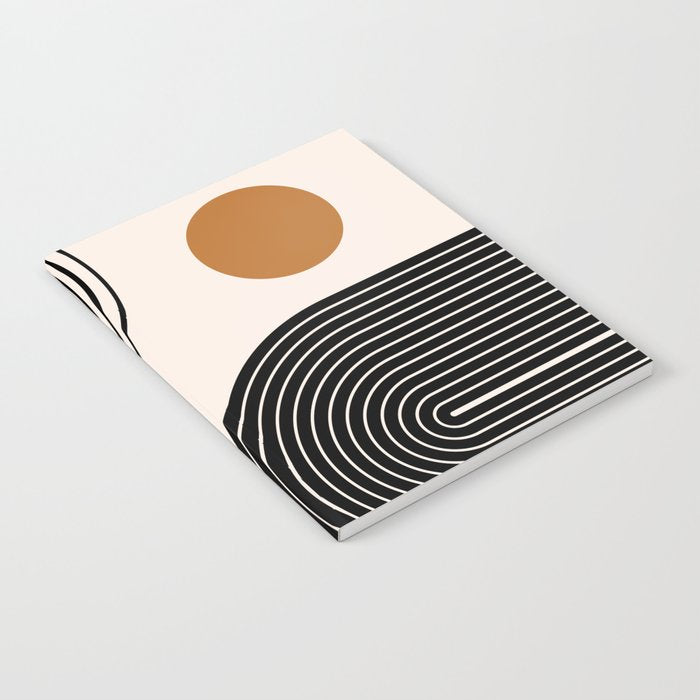 Nesting Rainbow Lines Geometric Pattern Race Track Lines Orange Circles Mid Century Modern Cool Magical Mystical Abstract Art Bohemian Boho Style Trendy Notebook Gallery Image 2