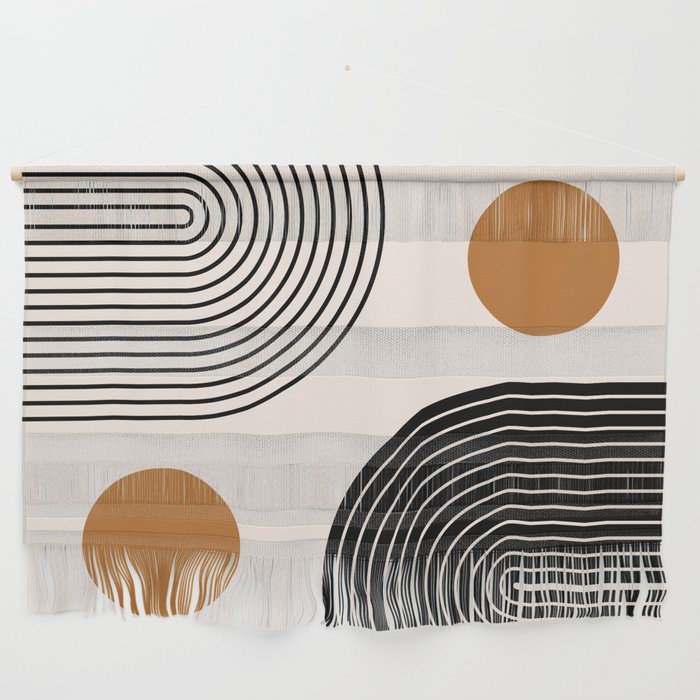Nesting Rainbow Lines Geometric Pattern Race Track Lines Orange Circles Mid Century Modern Cool Magical Mystical Abstract Art Bohemian Boho Style Trendy Wall Hanging