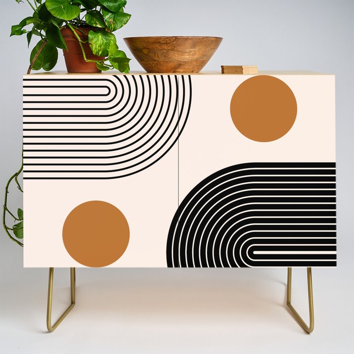Nesting Rainbow Lines Geometric Pattern Race Track Lines Orange Circles Mid Century Modern Cool Magical Mystical Abstract Art Bohemian Boho Style Trendy Credenza Gallery Image 1