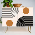Nesting Rainbow Lines Geometric Pattern Race Track Lines Orange Circles Mid Century Modern Cool Magical Mystical Abstract Art Bohemian Boho Style Trendy Credenza Gallery Image 1