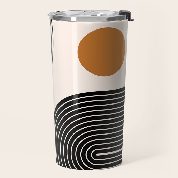 Nesting Rainbow Lines Geometric Pattern Race Track Lines Orange Circles Mid Century Modern Cool Magical Mystical Abstract Art Bohemian Boho Style Trendy Travel Mug Gallery Image 2