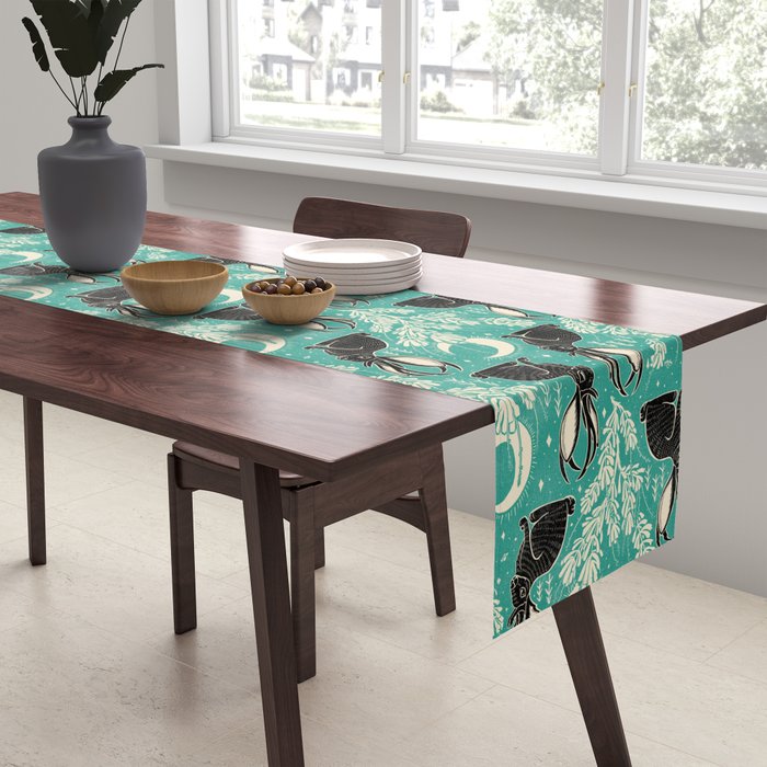 Jackalope - teal & black Table Runner Gallery Image 2