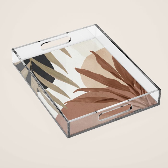 Abstract Art Tropical Leaves 4 Mocha Mousse Acrylic Tray Gallery Image 1