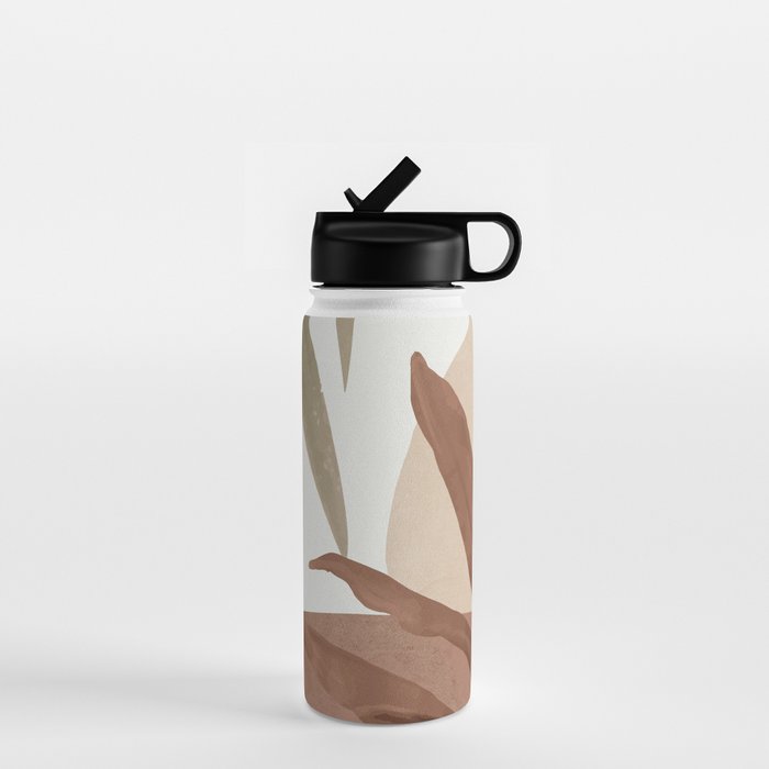 Abstract Art Tropical Leaves 4 Mocha Mousse Water Bottle Gallery Image 1
