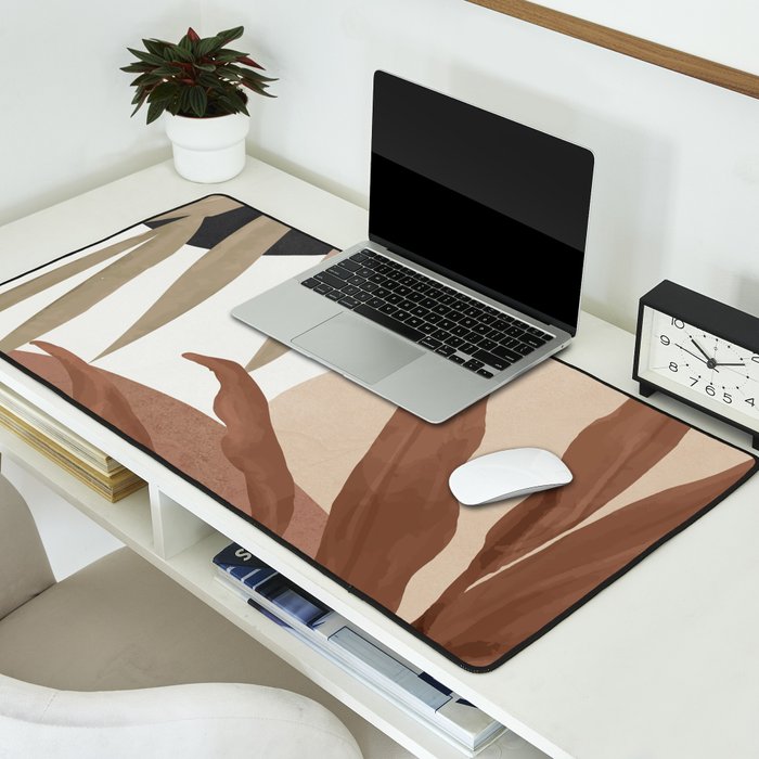 Abstract Art Tropical Leaves 4 Mocha Mousse Desk Mat Gallery Image 2