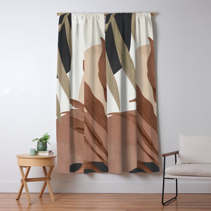 Abstract Art Tropical Leaves 4 Mocha Mousse Window Curtain Gallery Image 5