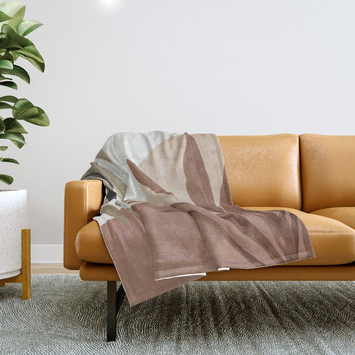 Abstract Art Tropical Leaves 4 Mocha Mousse Throw Blanket Gallery Image 1