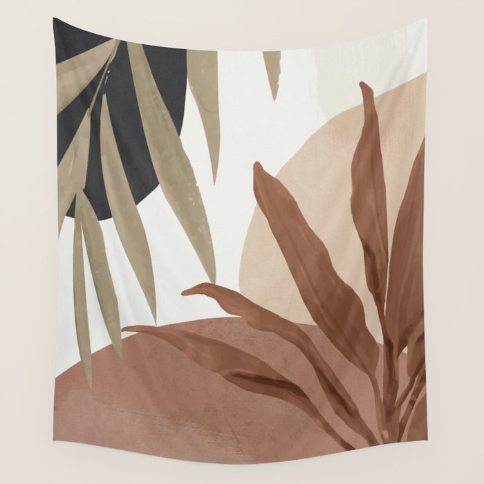 Abstract Art Tropical Leaves 4 Mocha Mousse Wall Tapestry Gallery Image 4