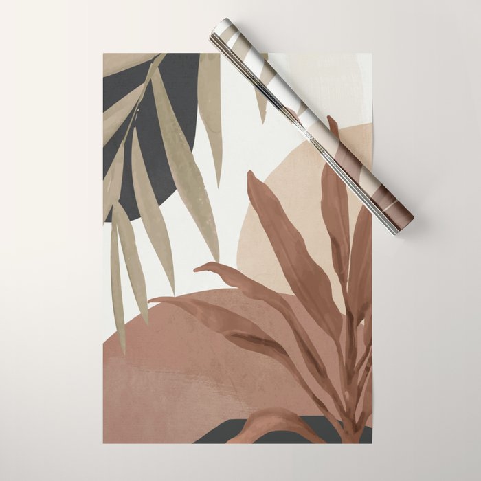Abstract Art Tropical Leaves 4 Mocha Mousse Wrapping Paper Gallery Image 1