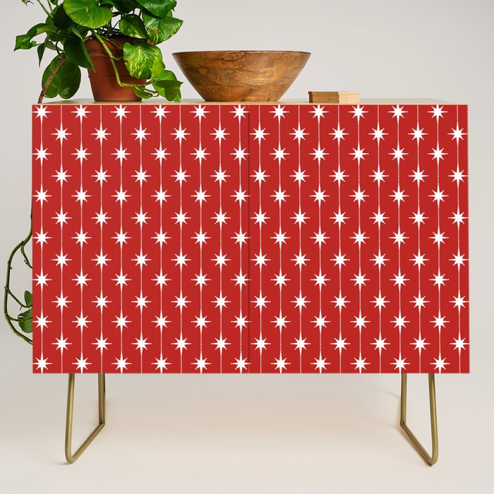 Midcentury Stars and Dots Pattern in Red and White Credenza Gallery Image 1