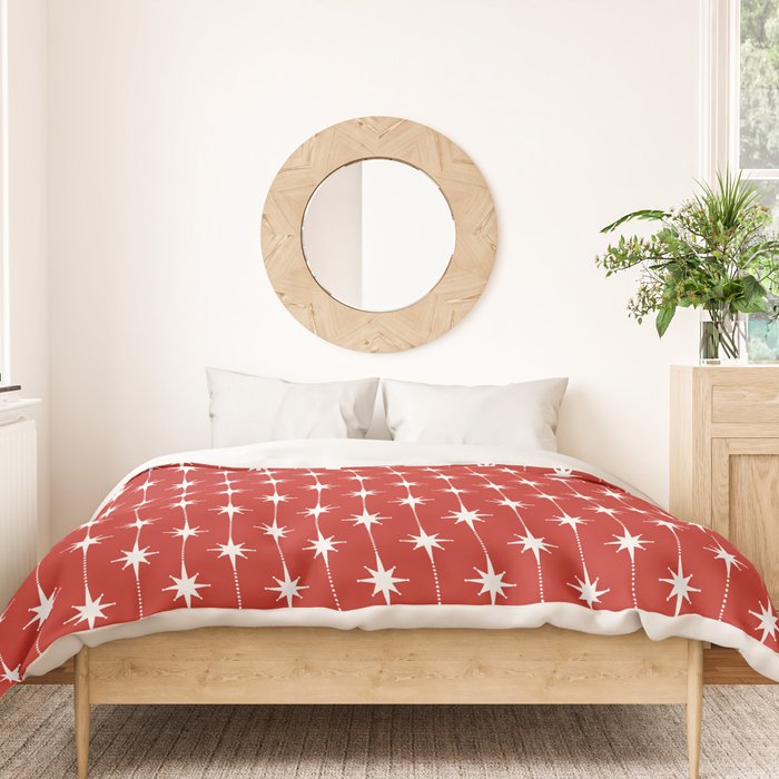 Midcentury Stars and Dots Pattern in Red and White Duvet Cover Gallery Image 3