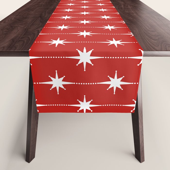 Midcentury Stars and Dots Pattern in Red and White Table Runner Gallery Image 1