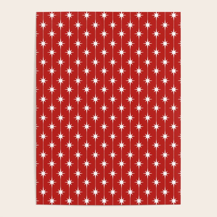 Midcentury Stars and Dots Pattern in Red and White Poster Gallery Image 4