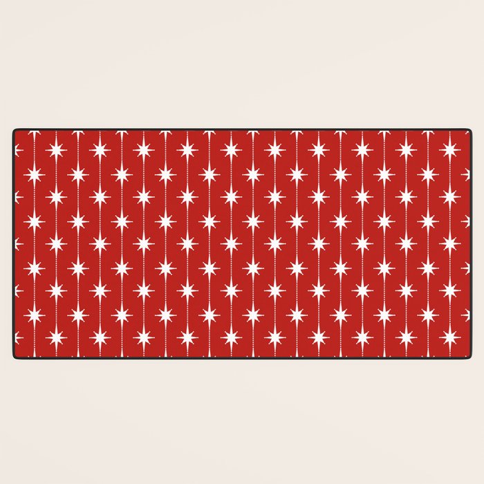 Midcentury Stars and Dots Pattern in Red and White Desk Mat Gallery Image 3