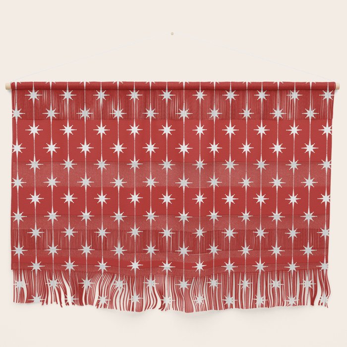 Midcentury Stars and Dots Pattern in Red and White Wall Hanging Gallery Image 1