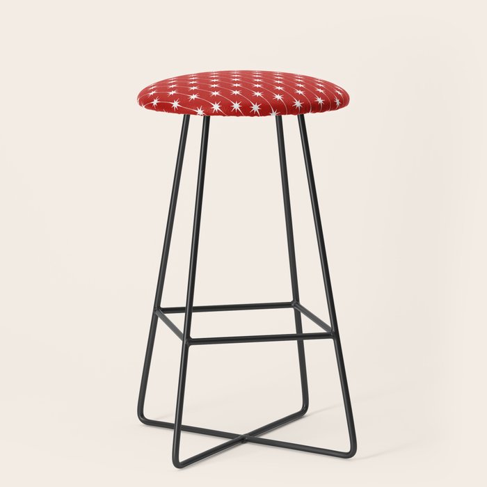 Midcentury Stars and Dots Pattern in Red and White Stool Gallery Image 1
