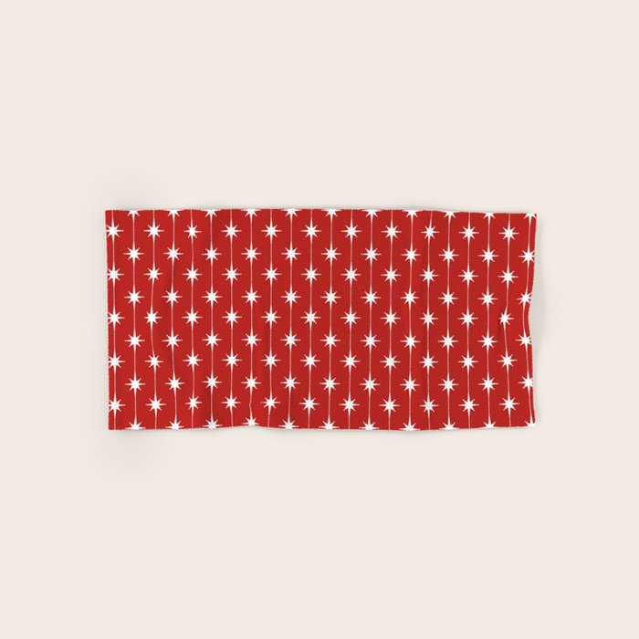 Midcentury Stars and Dots Pattern in Red and White Bath Towel Gallery Image 1