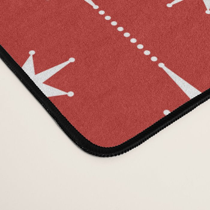 Midcentury Stars and Dots Pattern in Red and White Desk Mat Gallery Image 4