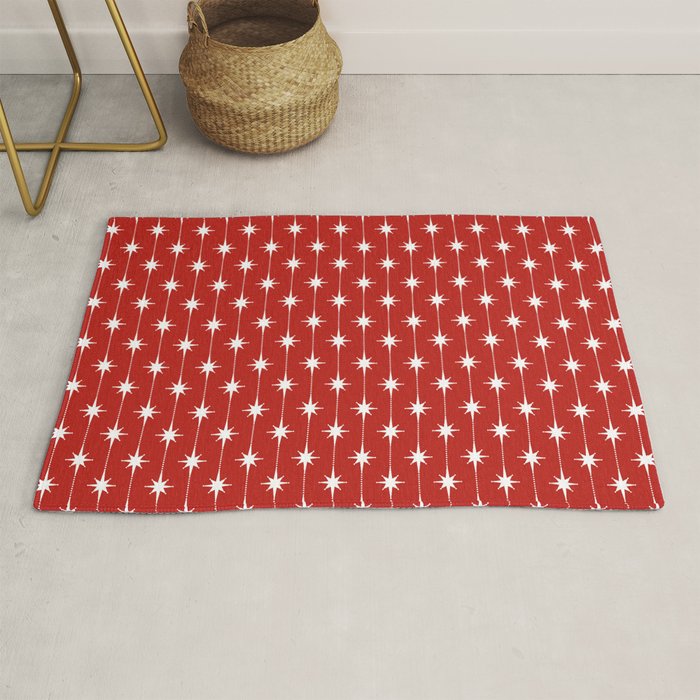 Midcentury Stars and Dots Pattern in Red and White Rug Gallery Image 1