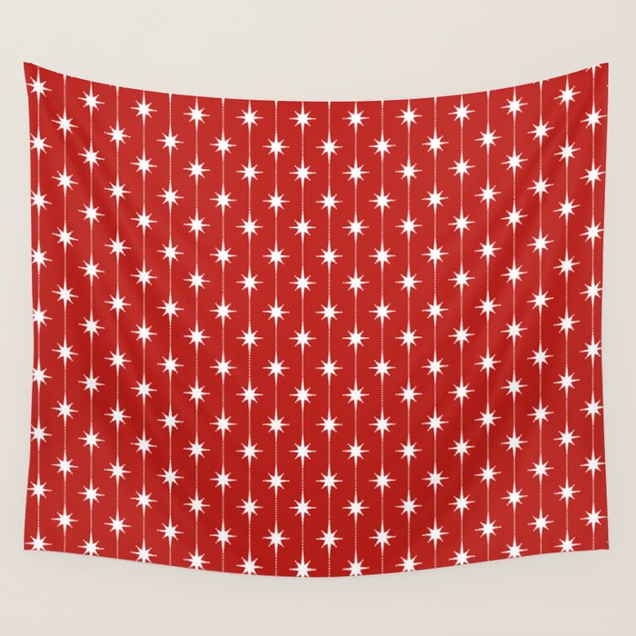 Midcentury Stars and Dots Pattern in Red and White Wall Tapestry Gallery Image 4