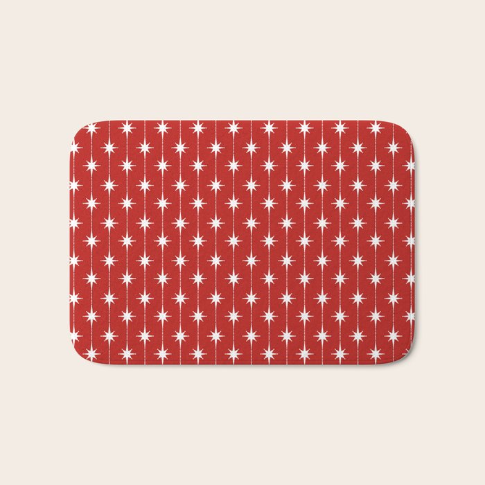 Midcentury Stars and Dots Pattern in Red and White Bath Mat Gallery Image 1
