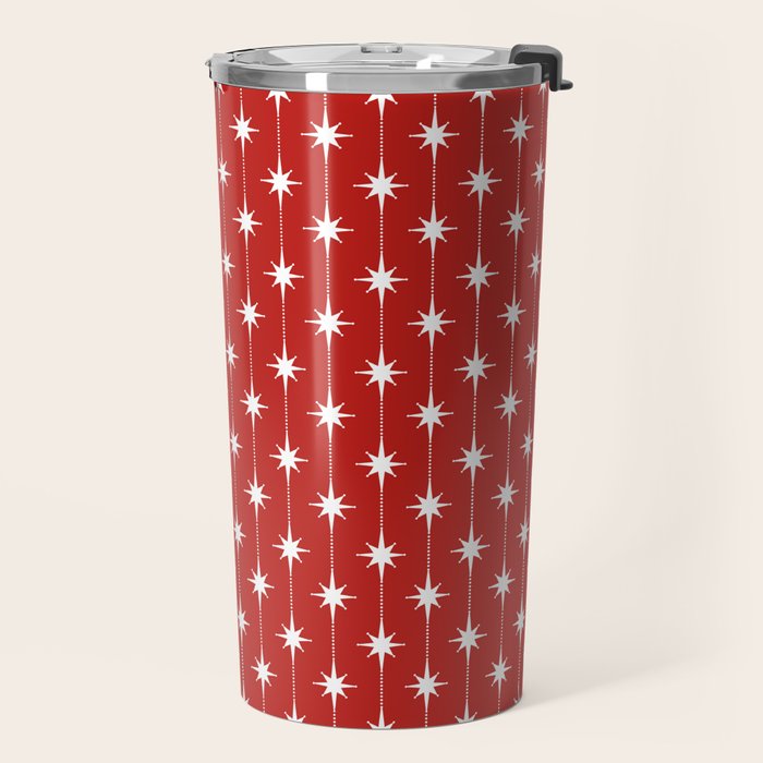 Midcentury Stars and Dots Pattern in Red and White Travel Mug Gallery Image 2