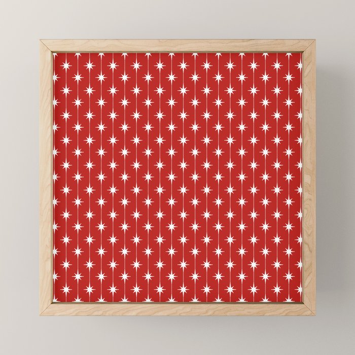 Midcentury Stars and Dots Pattern in Red and White Mini Art Print Gallery Image 1