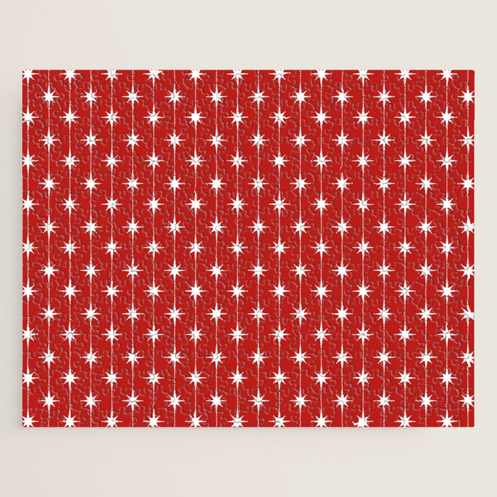 Midcentury Stars and Dots Pattern in Red and White Jigsaw Puzzle Gallery Image 1