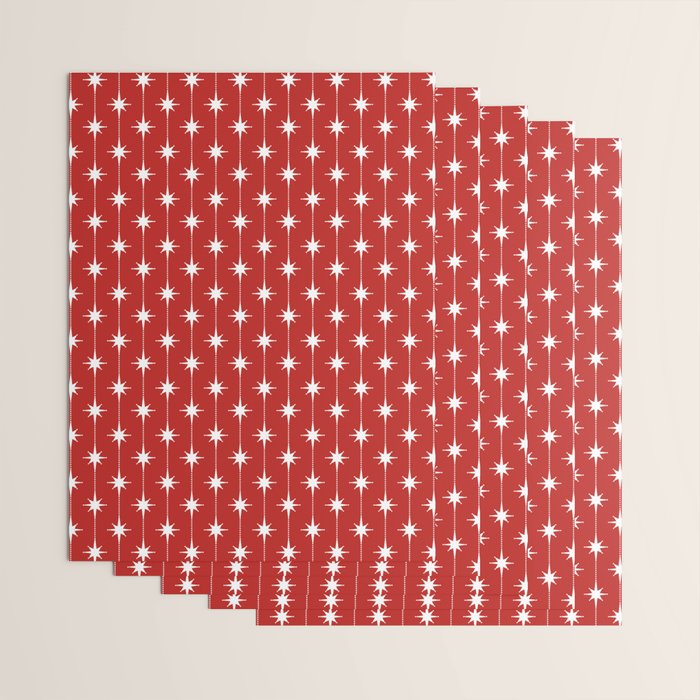 Midcentury Stars and Dots Pattern in Red and White Wrapping Paper Gallery Image 3