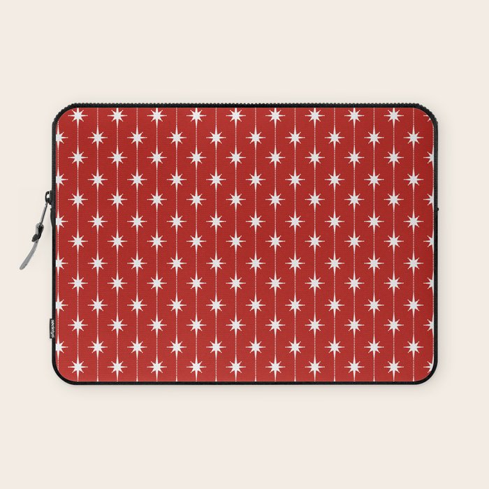 Midcentury Stars and Dots Pattern in Red and White Laptop Sleeve Gallery Image 1
