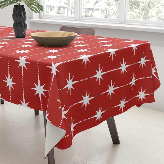 Midcentury Stars and Dots Pattern in Red and White Tablecloth Gallery Image 3