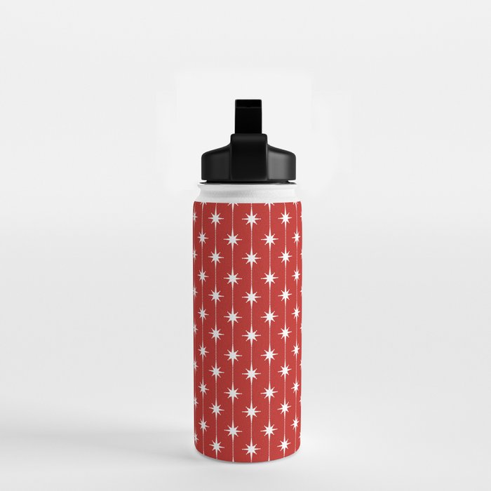 Midcentury Stars and Dots Pattern in Red and White Water Bottle Gallery Image 2