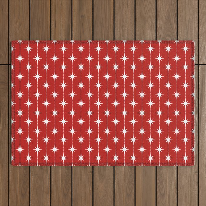 Midcentury Stars and Dots Pattern in Red and White Outdoor Rug Gallery Image 1