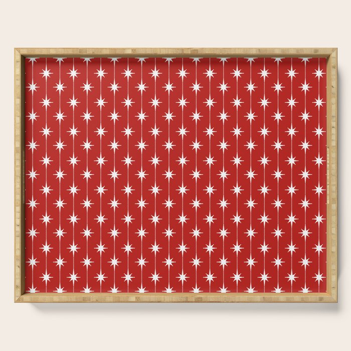 Midcentury Stars and Dots Pattern in Red and White Serving Tray Gallery Image 1