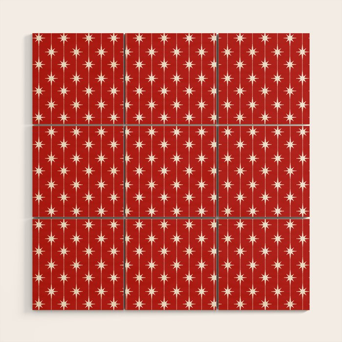 Midcentury Stars and Dots Pattern in Red and White Wood Wall Art Gallery Image 1