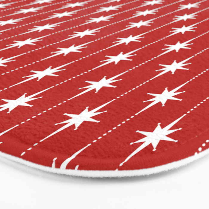 Midcentury Stars and Dots Pattern in Red and White Bath Mat Gallery Image 3