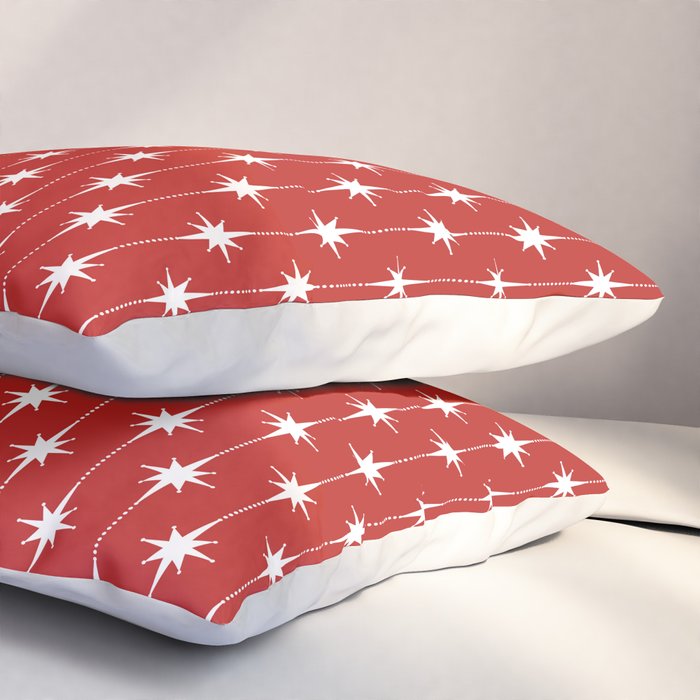 Midcentury Stars and Dots Pattern in Red and White Pillow Sham Gallery Image 3